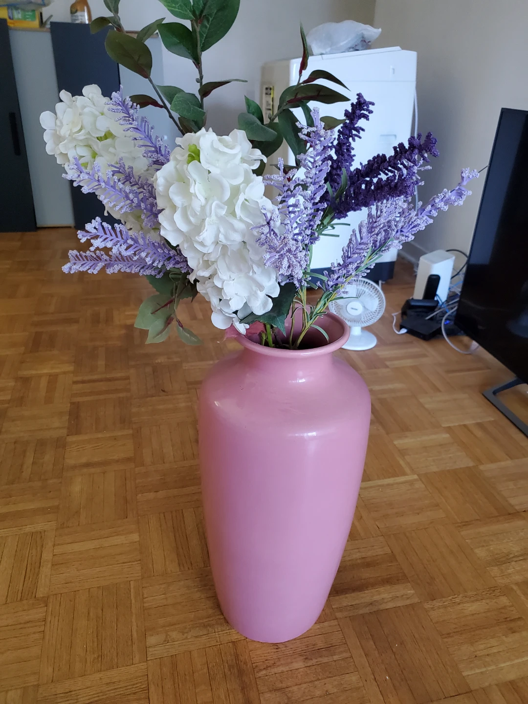 Pink Ceramic Vase with Artificial Flowers