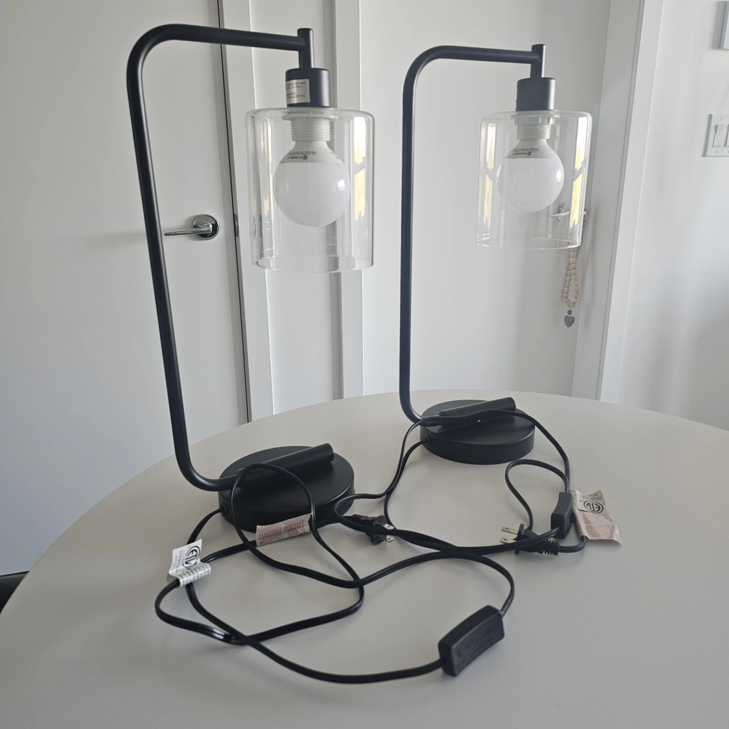 Set of 2 Black Eddison Style Table Lamps with Glass Shades