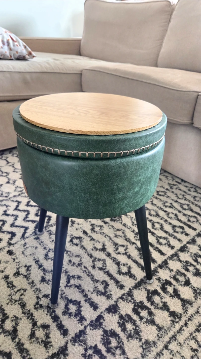 Leather Ottoman with Reversible Wood Tray & Hidden Storage *new - photo 2