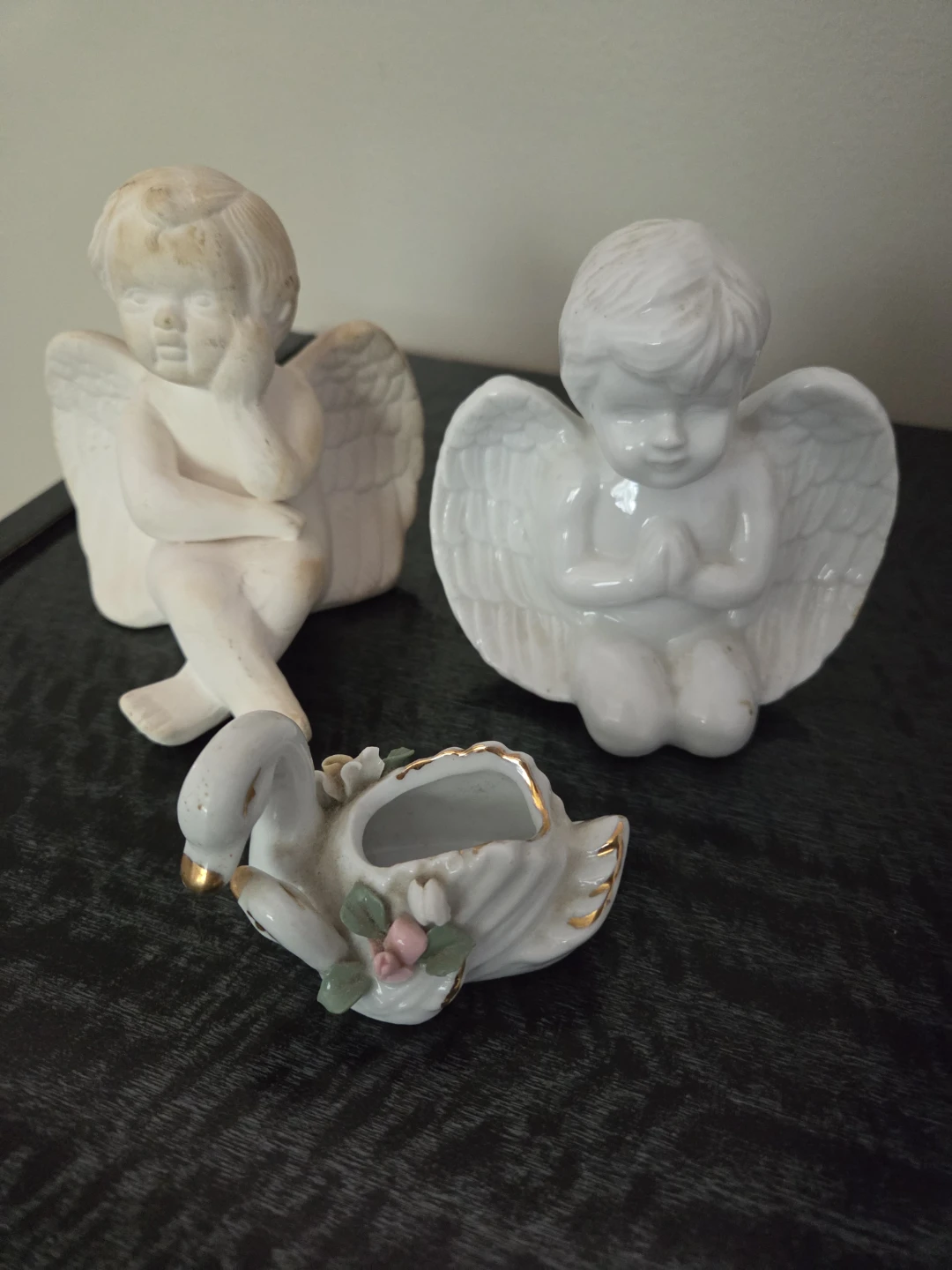 Ceramic Angel and Swan Figurines