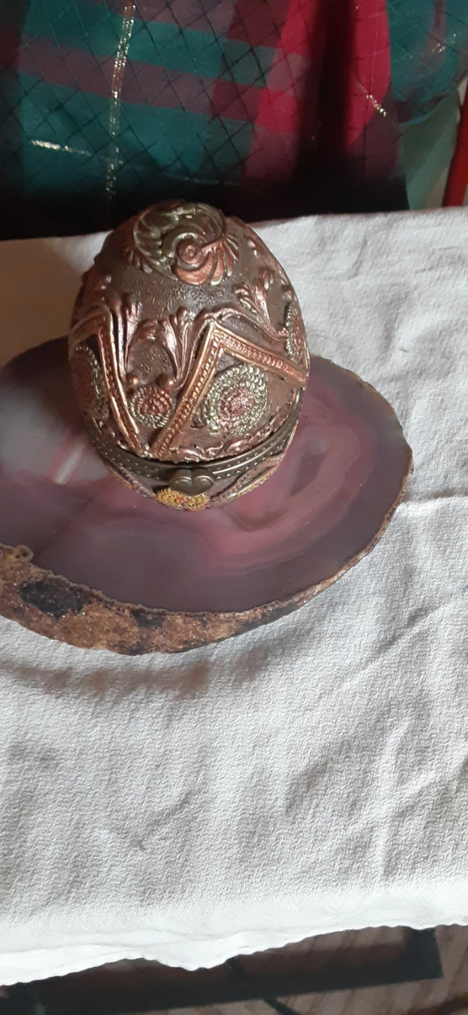 Ornate Hinged Egg Trinket Box with stone base - photo 2