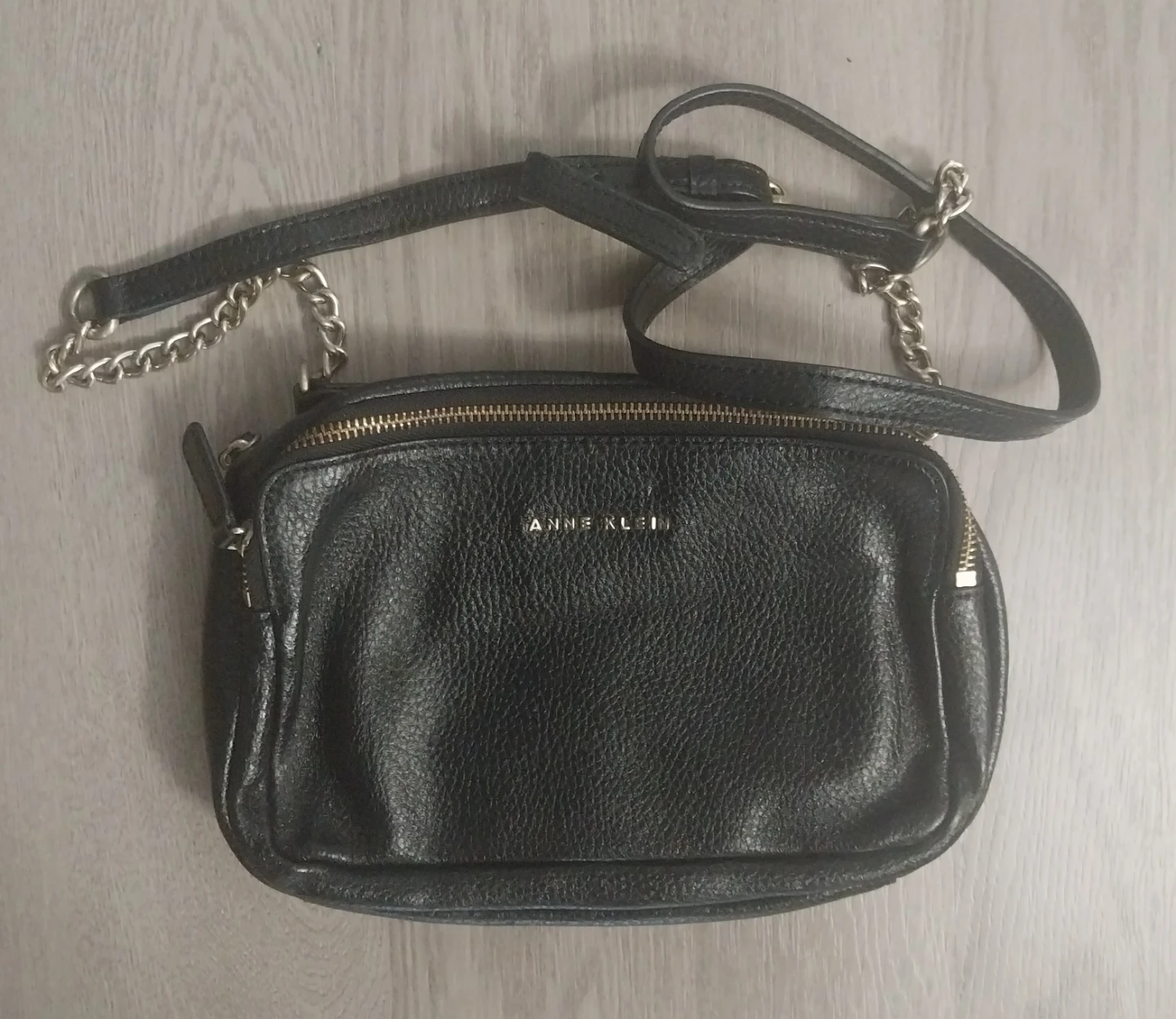 Anne Klein Black Leather Crossbody Bag with Studs
