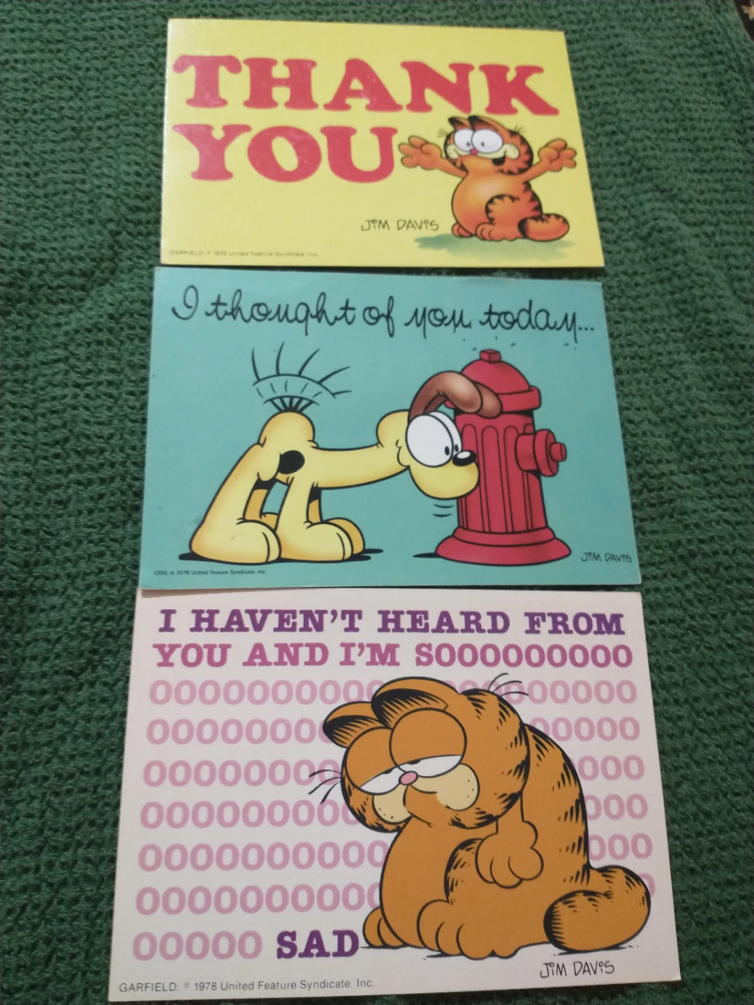 Three 1980s-1990s Garfield Postcards