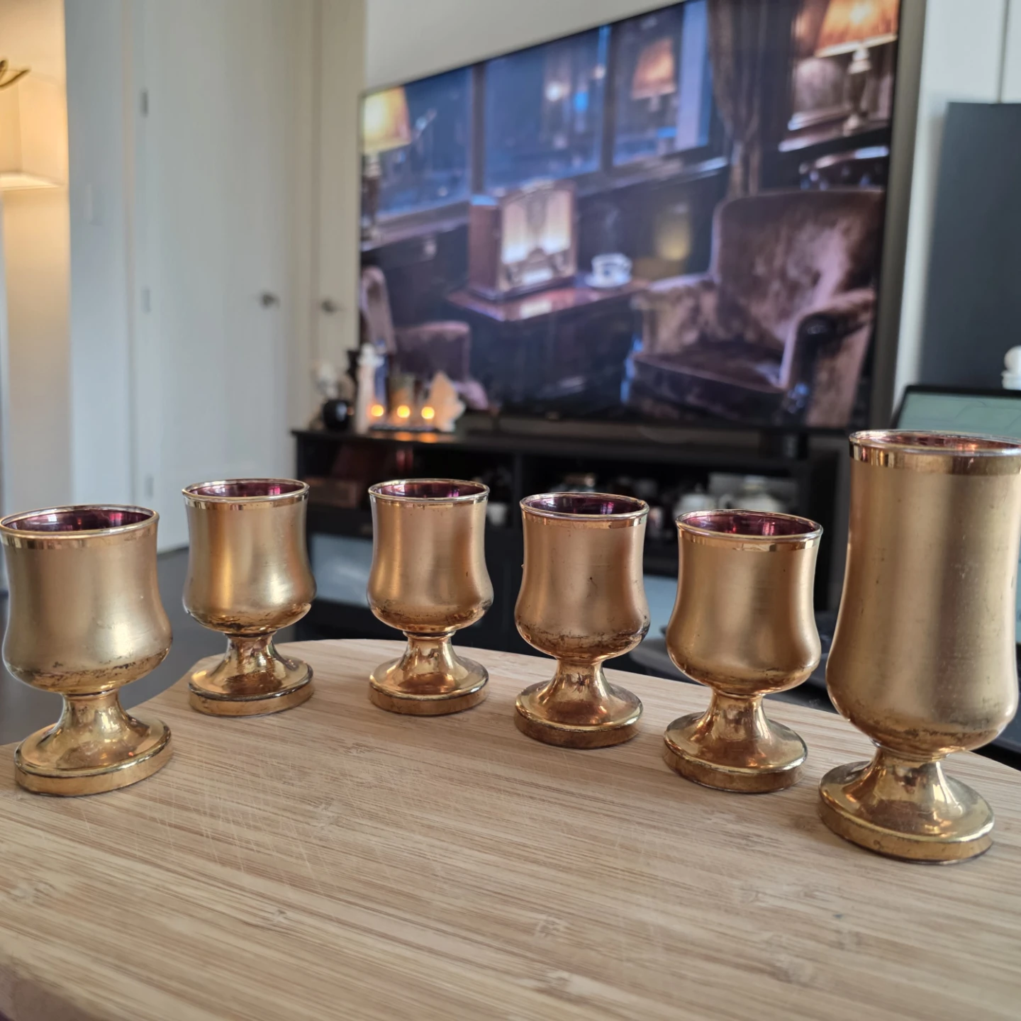 Set of 6 Vintage Gold Goblets with Red Gems - photo 4