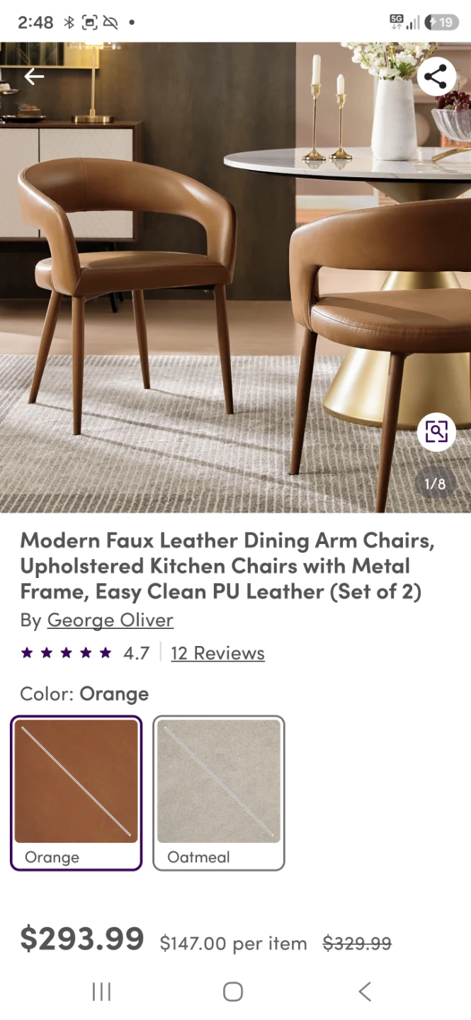 NEW IN BOX — GEORGE OLIVER DINING ARM CHAIRS — SET OF 2