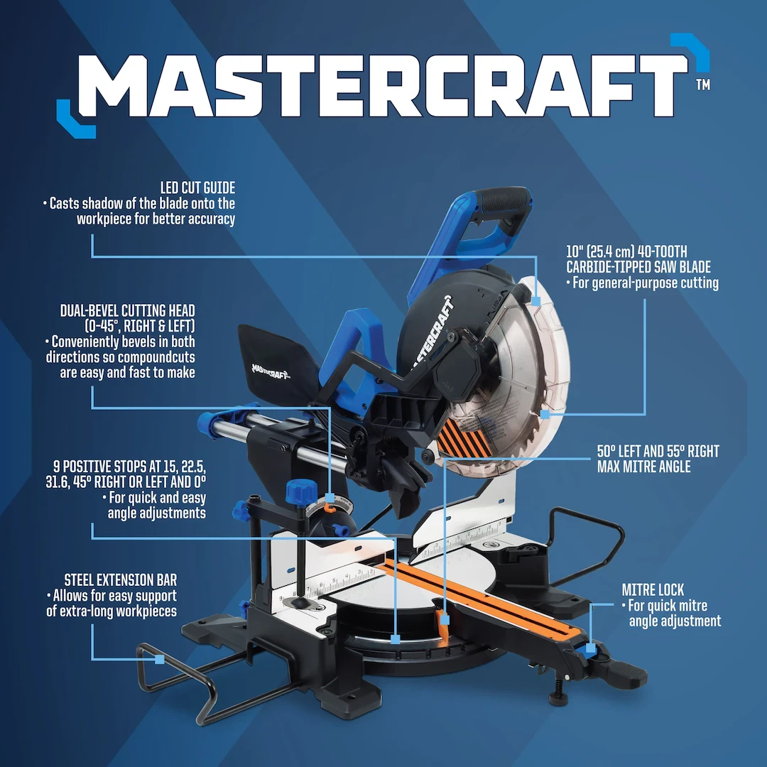 Mastercraft 10" Dual Bivel Mitre Saw + Mitre Stand