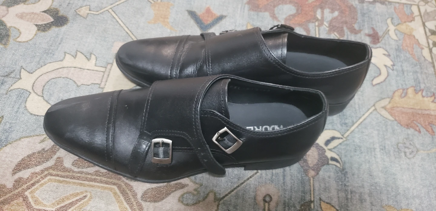 NDURE Men's Black Leather Double Monk Strap Shoes