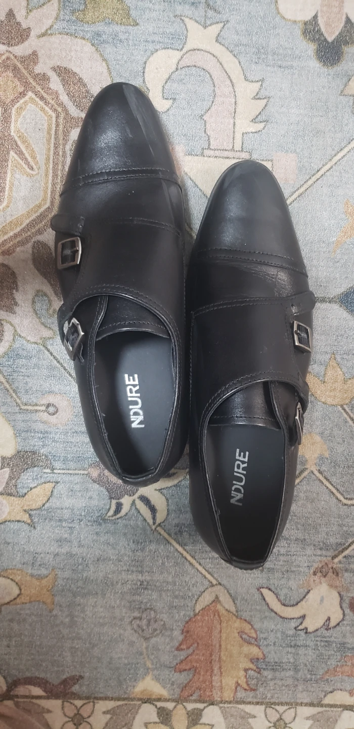 NDURE Men's Black Leather Double Monk Strap Shoes - photo 2