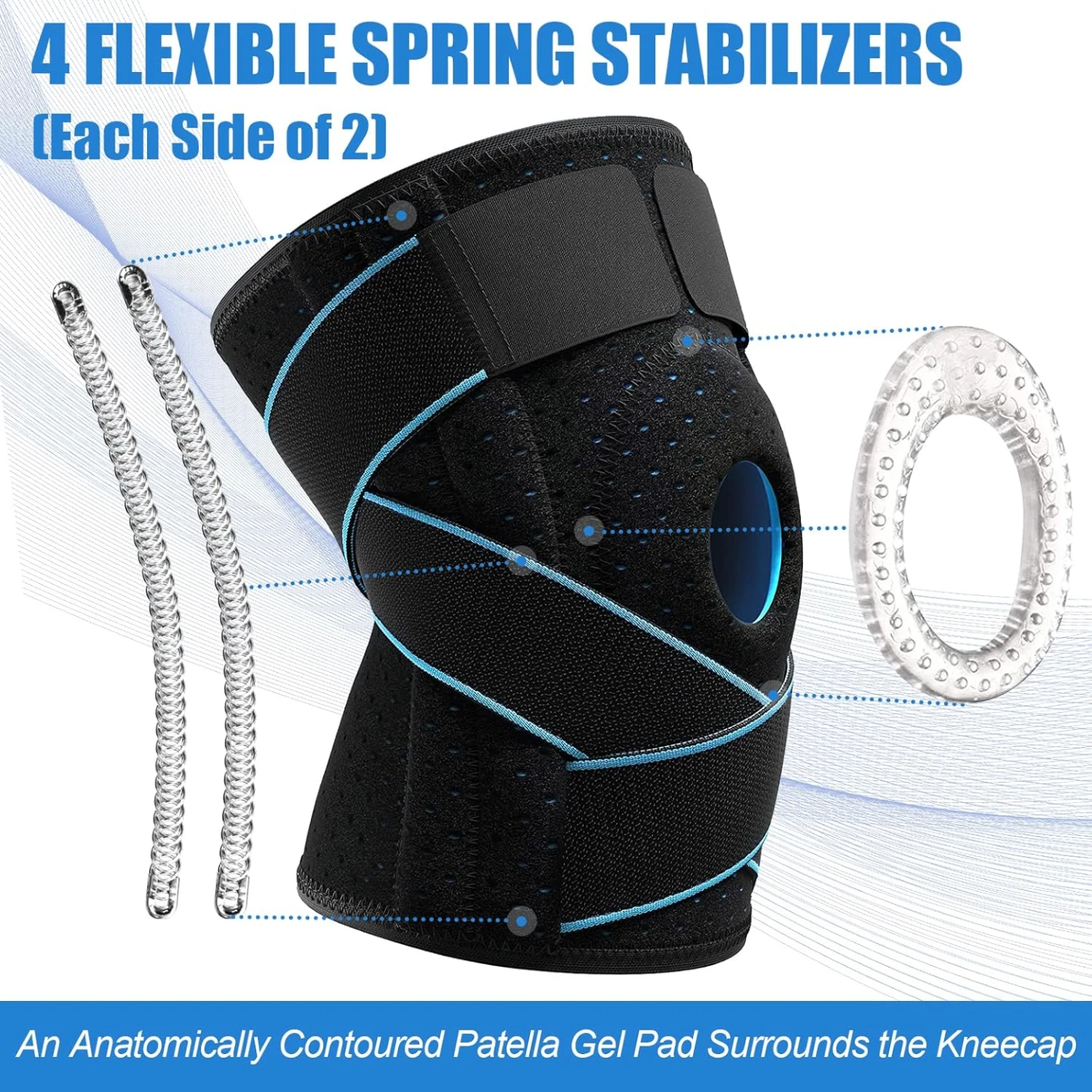 Knee Brace with Patella Gel Pad and Stabilizers Size XL