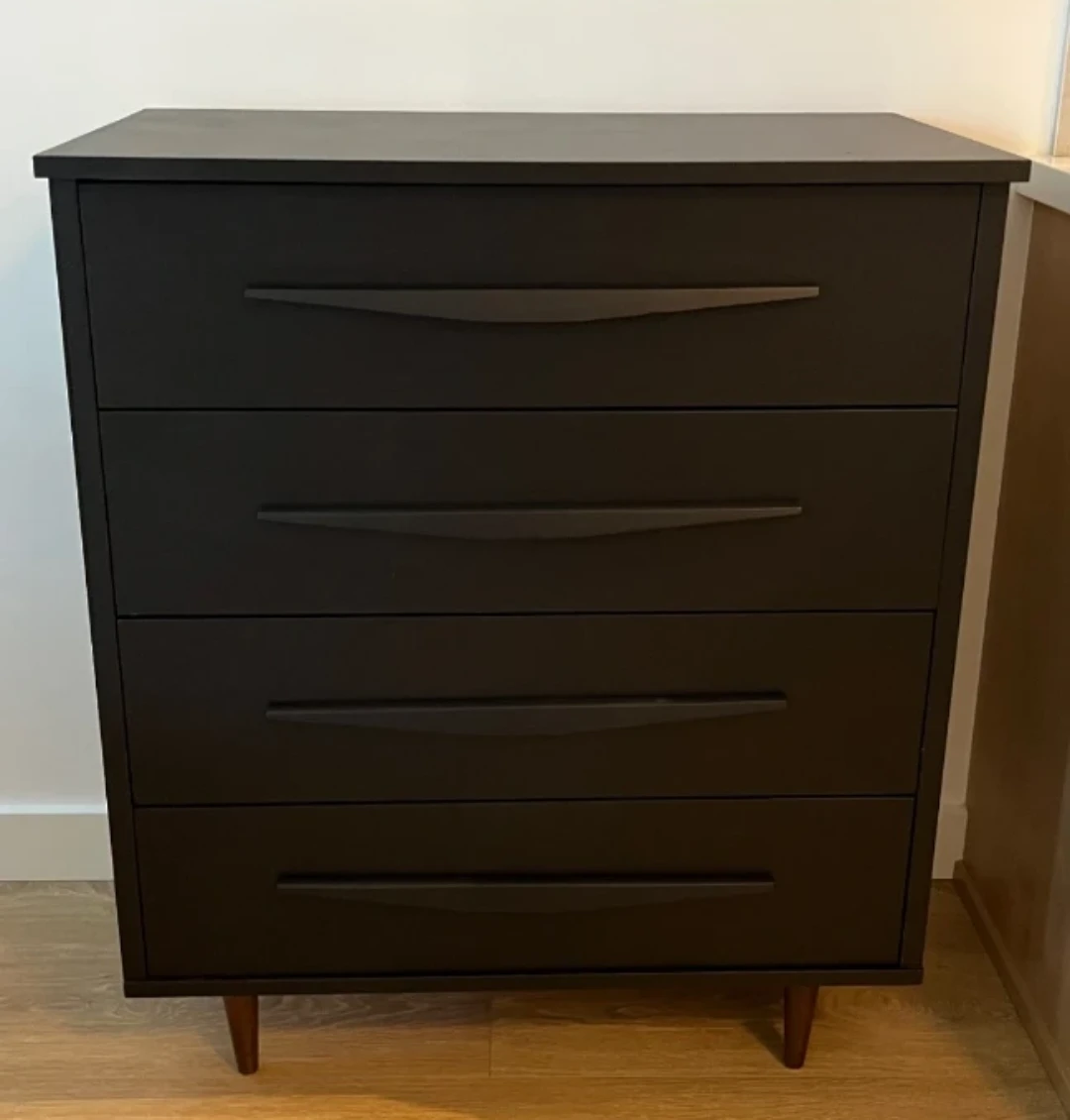 Vintage Mid century Black 4-Drawer Dresser