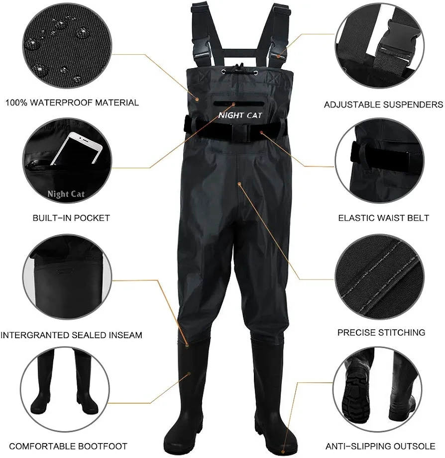 Night Cat Chest Wader PVC Fishing Suit with boots - photo 2