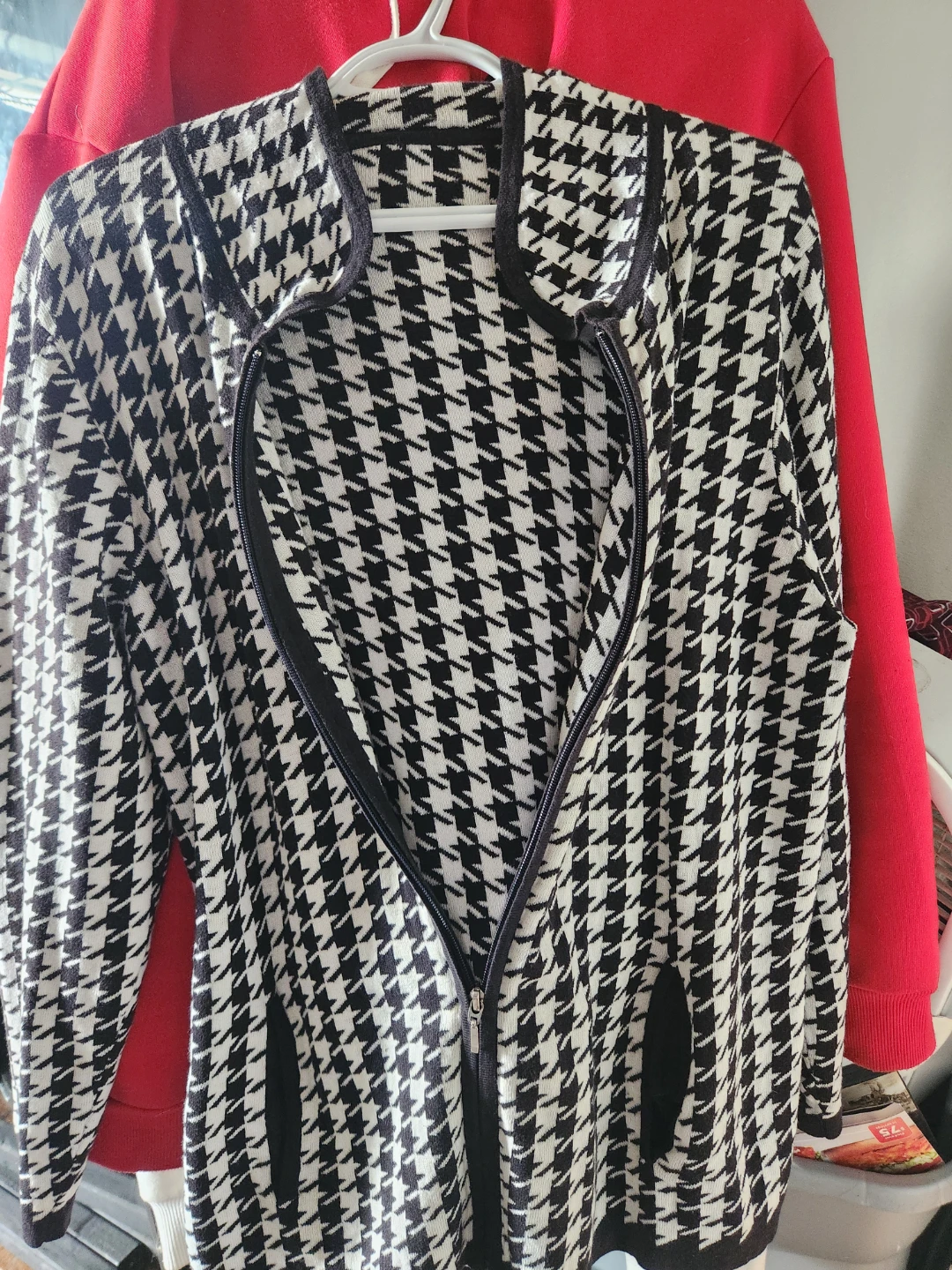 Houndstooth Zip-Up Cardigan - photo 2
