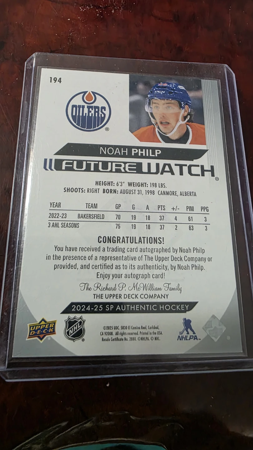 Noah Philp Autographed Future Watch Hockey Card - photo 2