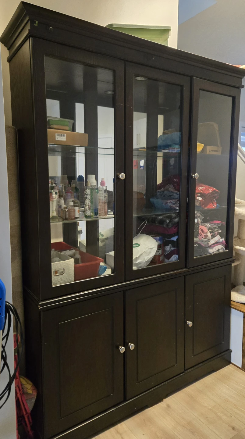 Dark Brown Display Cabinet with Glass Doors