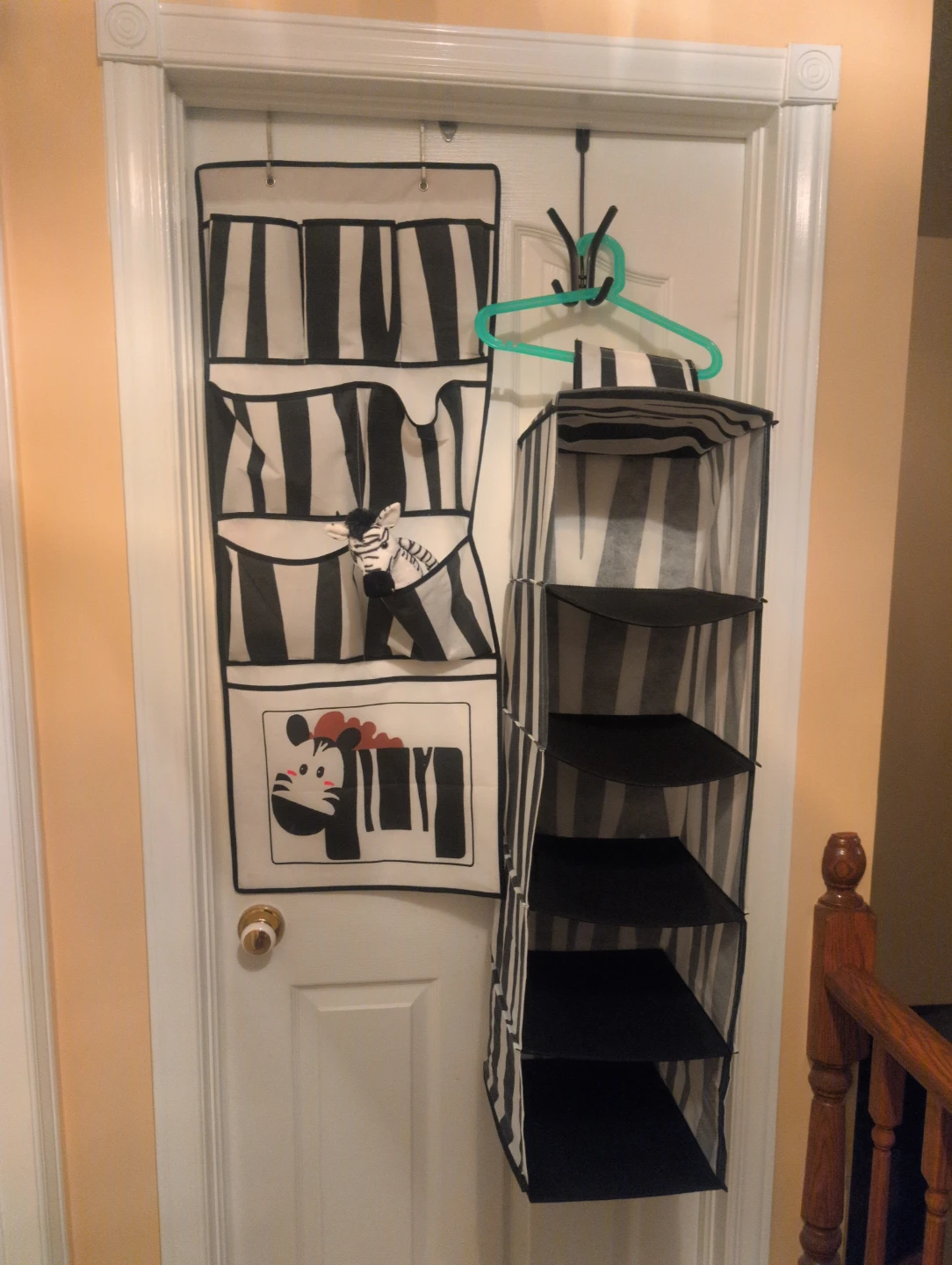 Black and White Striped Hanging Organizers with Zebra Detail - photo 2