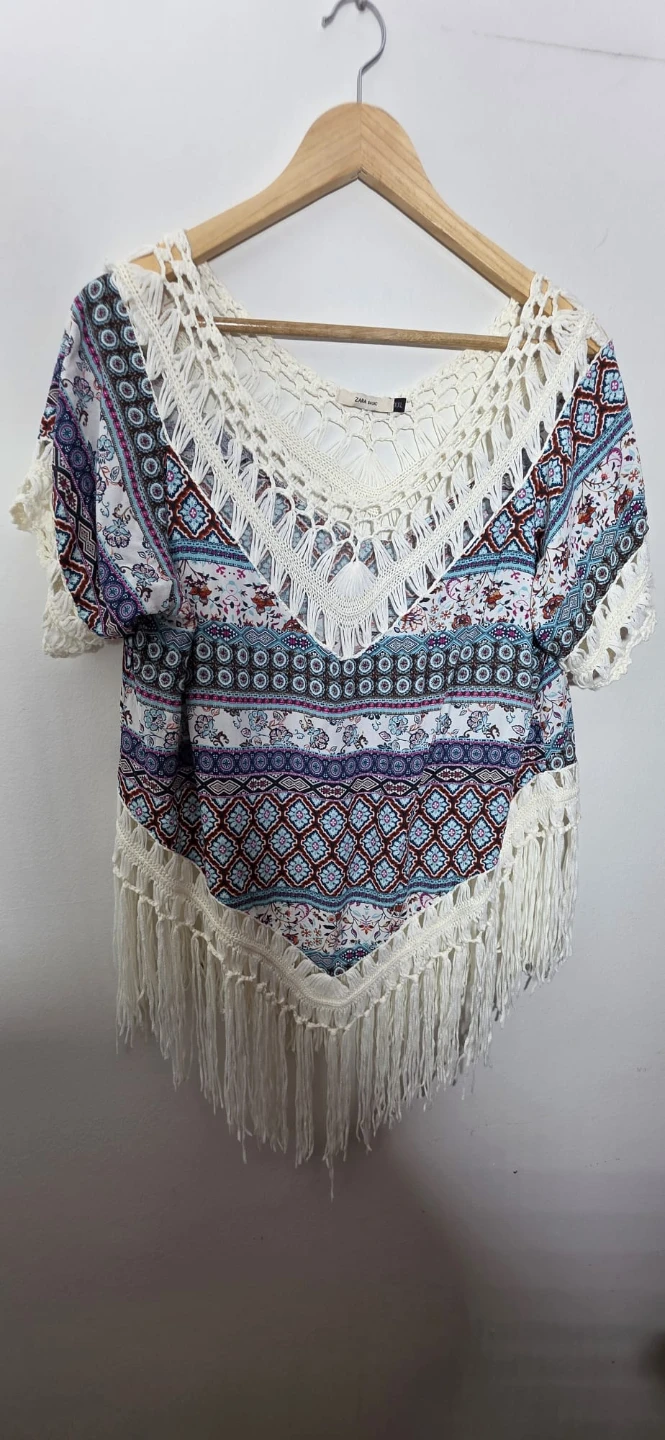 Zara Basic Crochet Fringe Top XXL