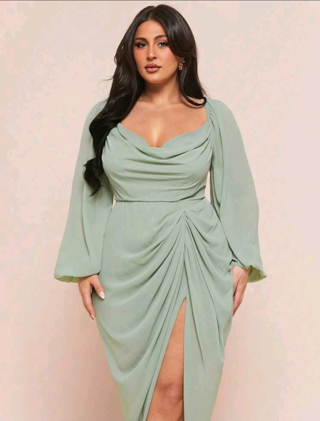 SHEIN CURVE Mint Green Ruched Drape Maxi Dress