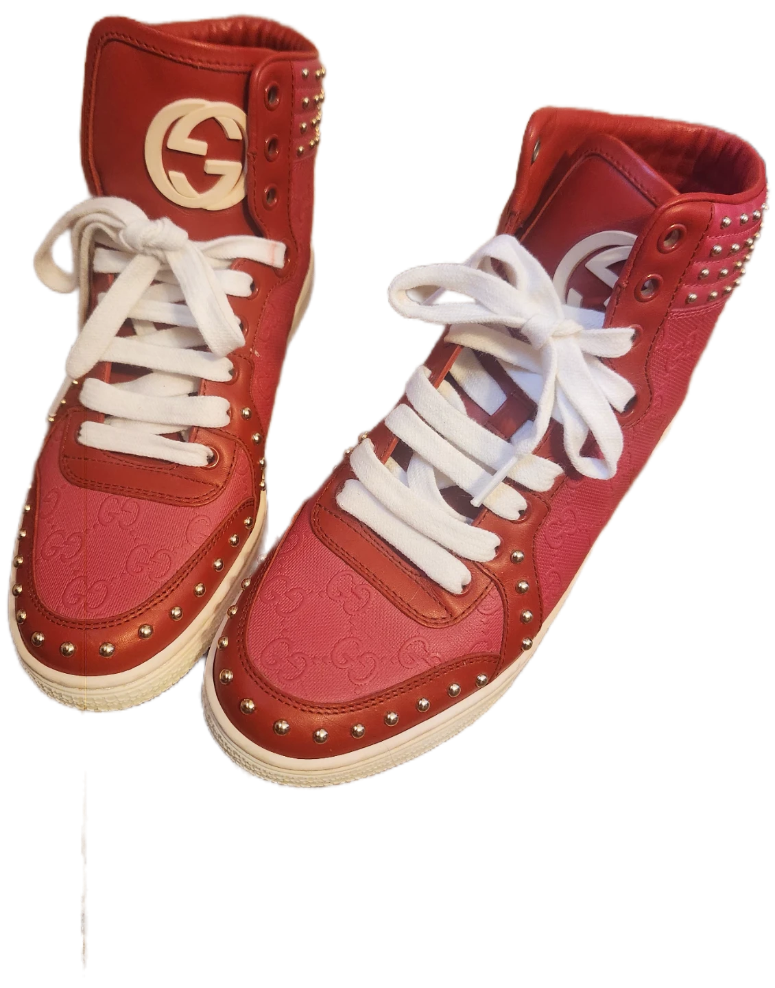 Womens Gucci limited edition guissima pink/red hightops sz37.5