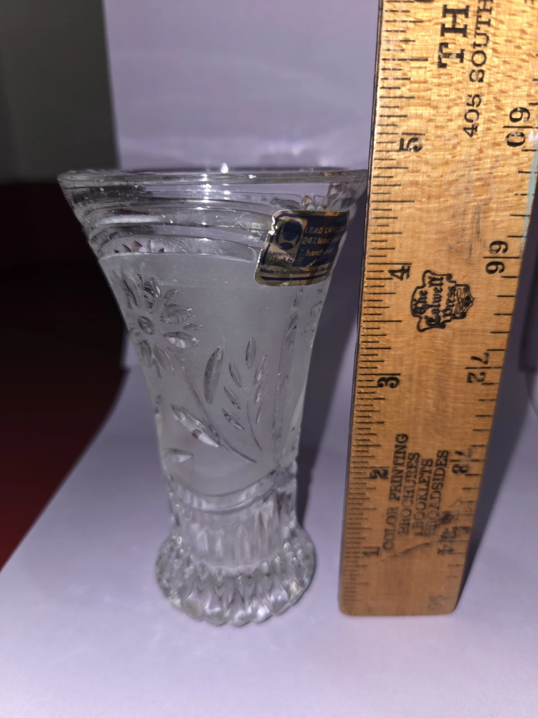 Small Frosted Glass Vase with Floral Etching - photo 5