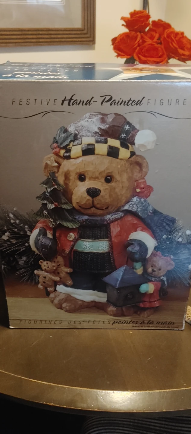 Festive Hand-Painted Bear Figure