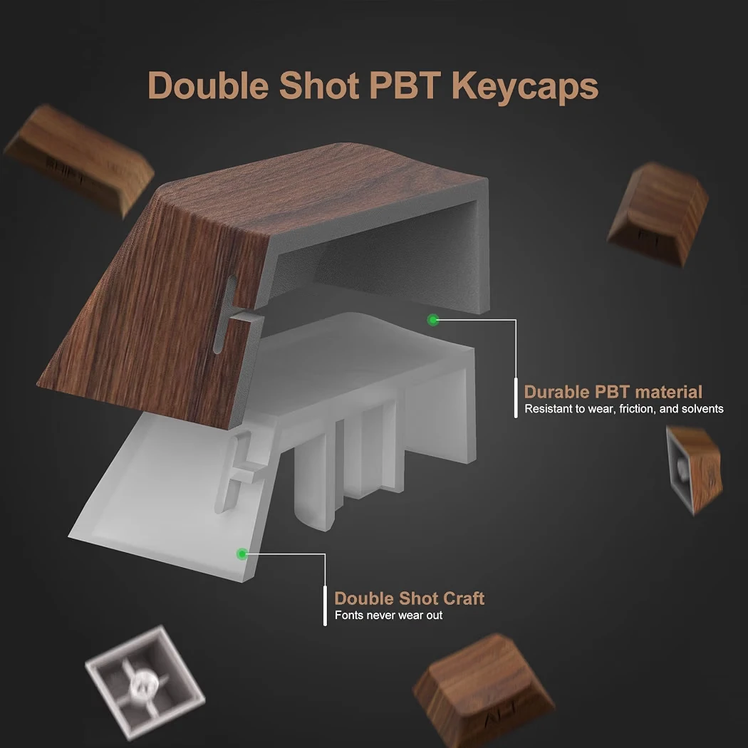 XVX walnut texture / wood pattern PBT keyboard keycaps - photo 3