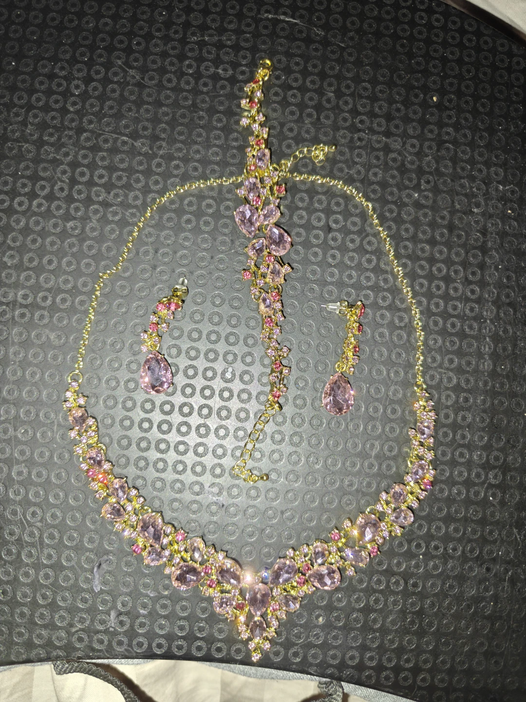 Rhinestone Necklace, Bracelet, and Earrings Set