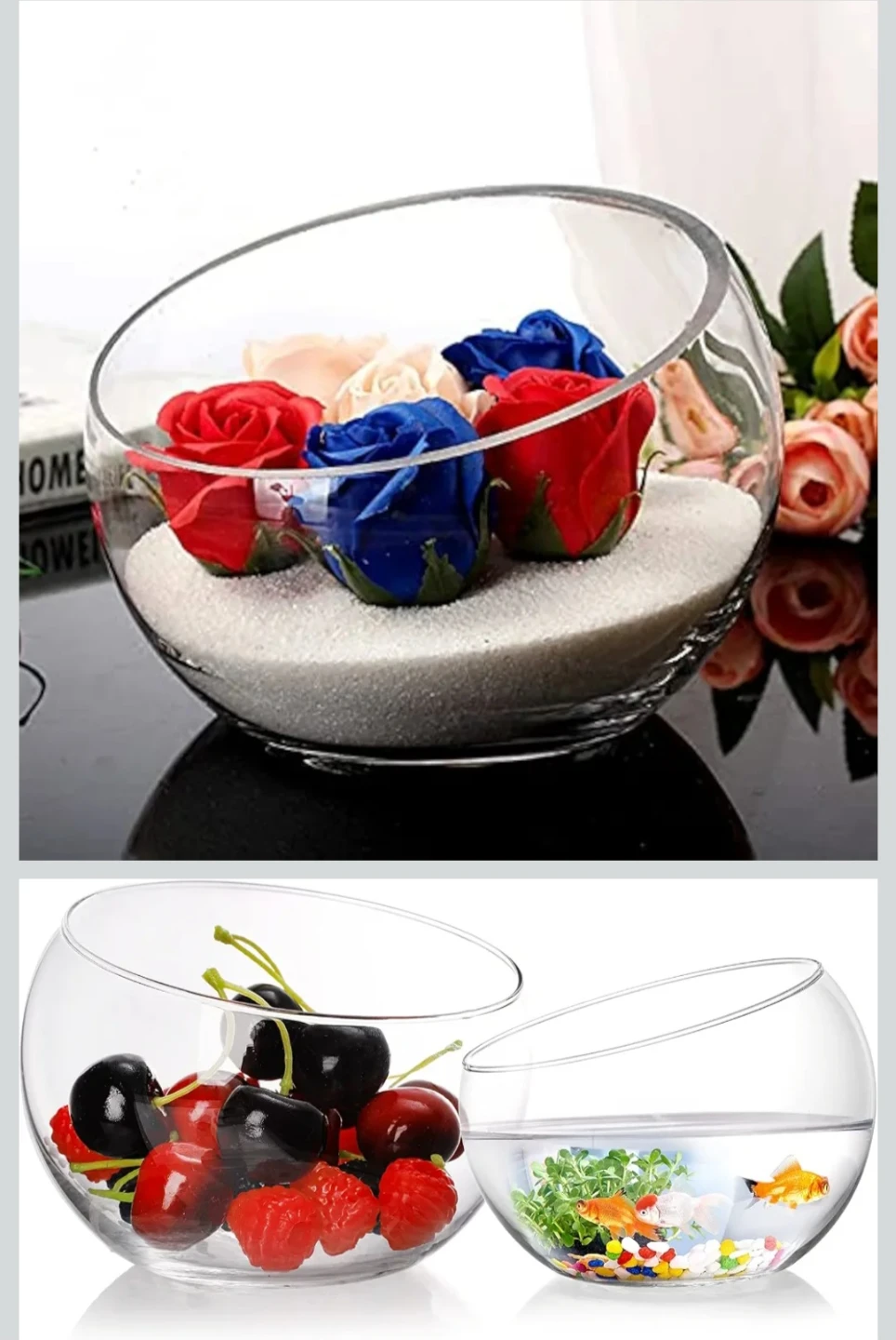 YOUEON 2 Pcs Glass Slant Cut Bowl Vase - photo 5