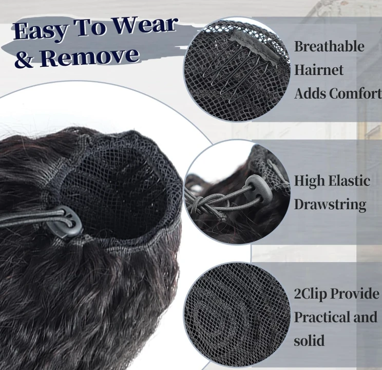 Kinky Straight Ponytail Extension 100% Human Hair Natural Black - photo 5