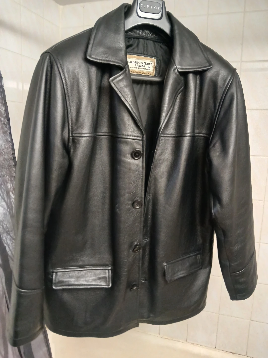 Men's Genuine Leather Mid length jacket button closure Large