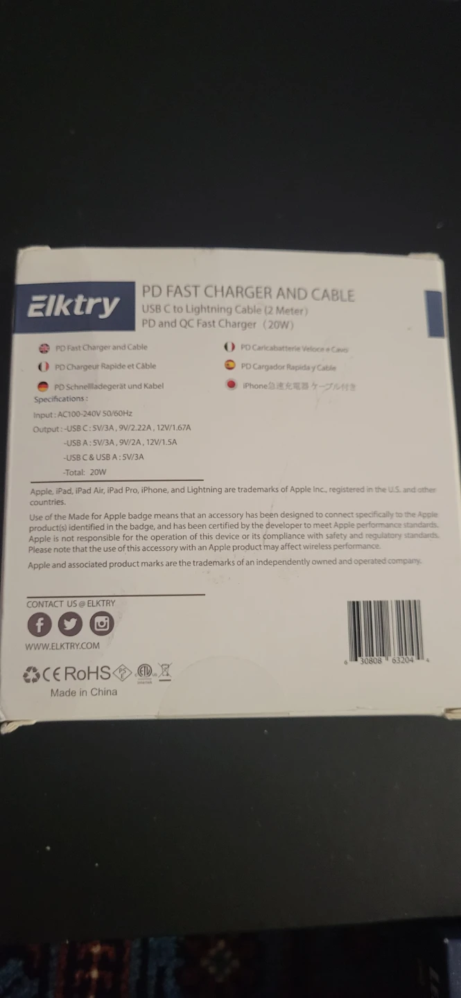 Charger and Cable with USB-C to Lightning-Elktry PD Fast - photo 2