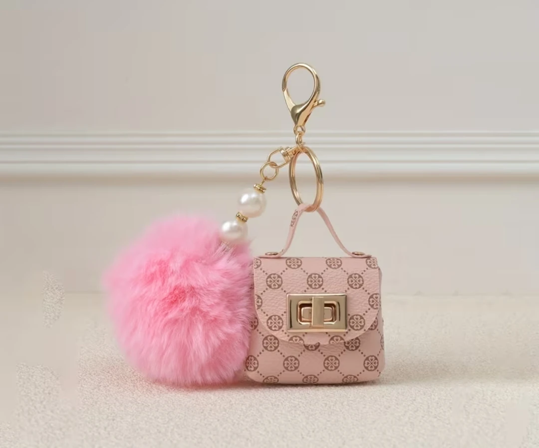 Mini Purse Keychain with Pom Pom