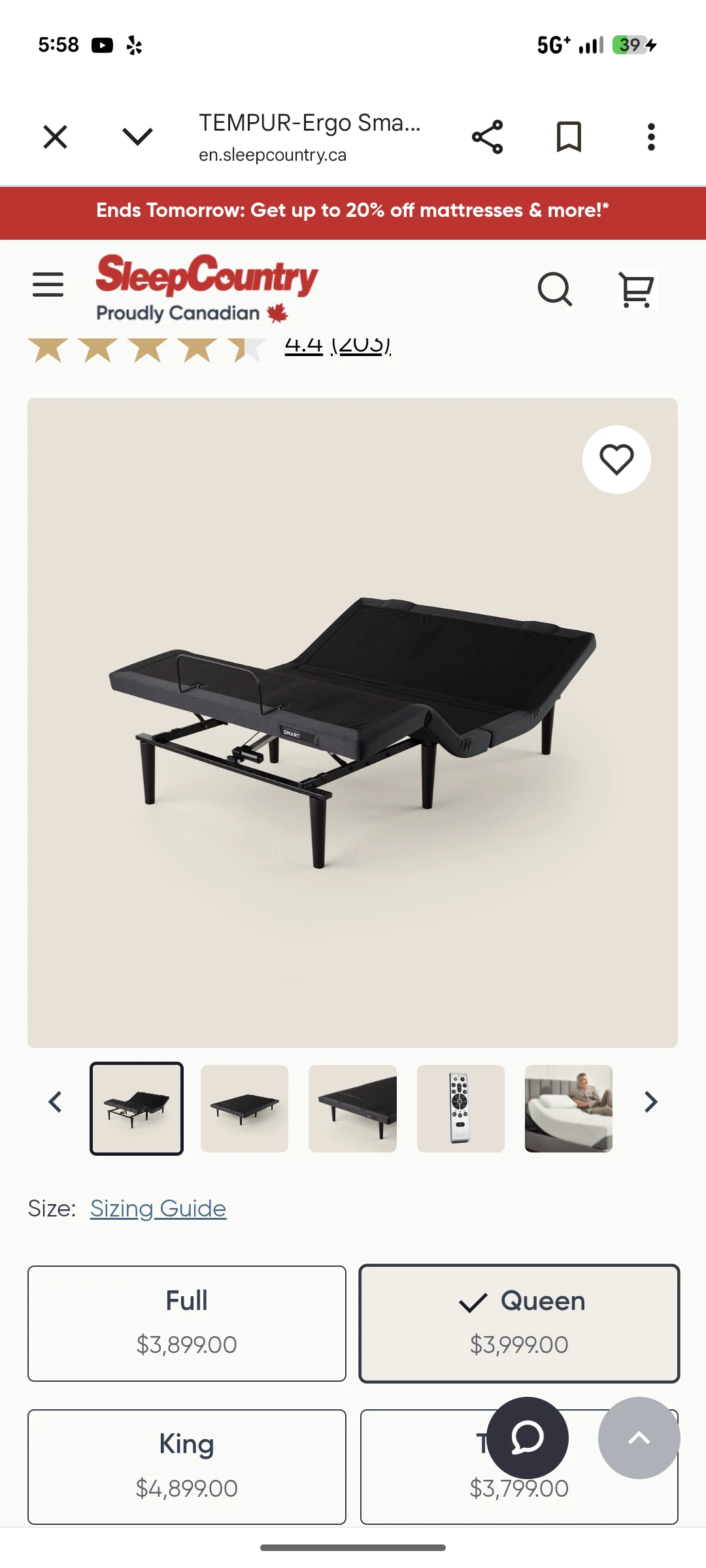 Sealy Queen Mattress and Tempur-Ergo Smart Base