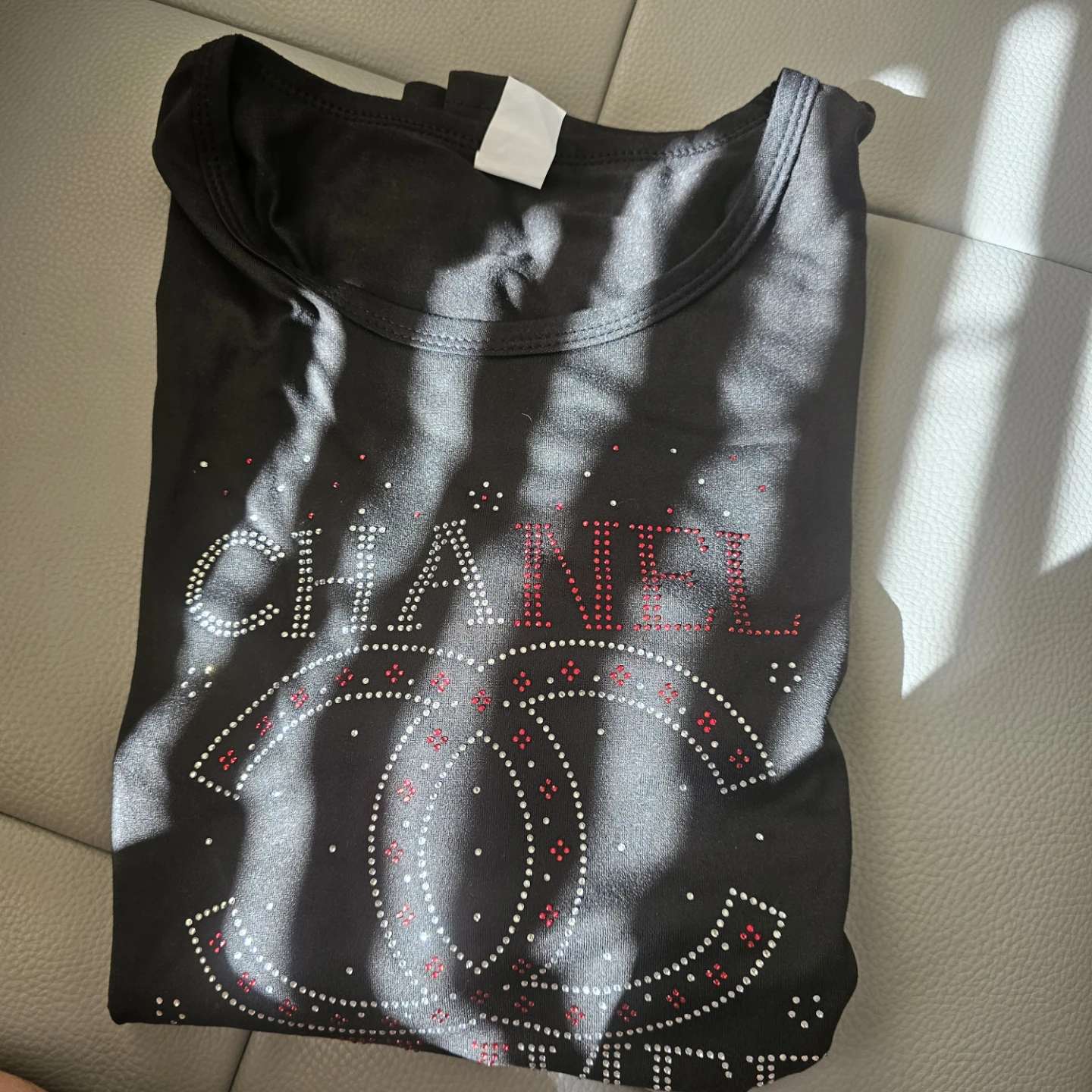 CHANEL CC Logo Rhinestone T-Shirt