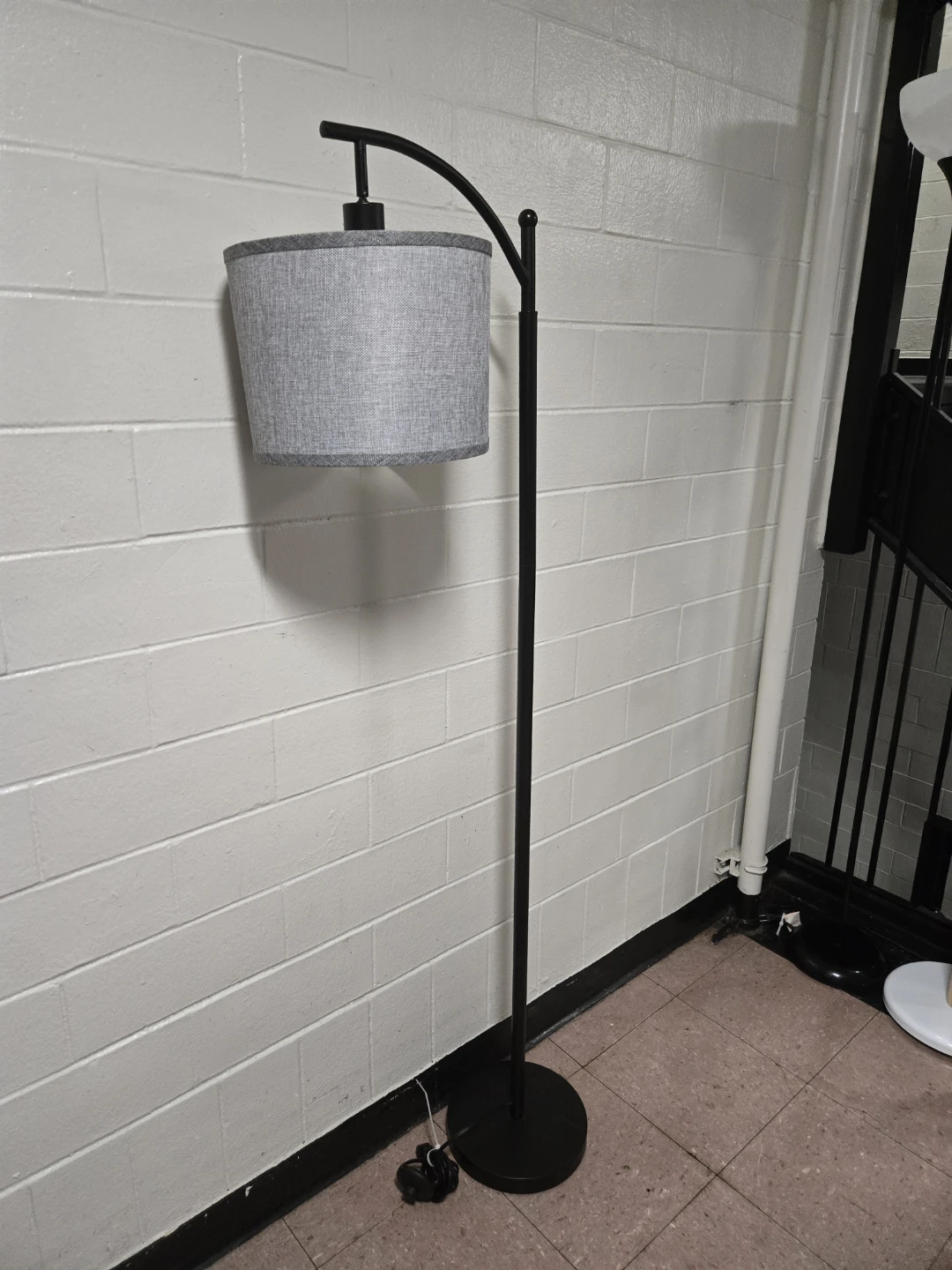 Gray Arc Floor Lamp with Fabric Shade - photo 4