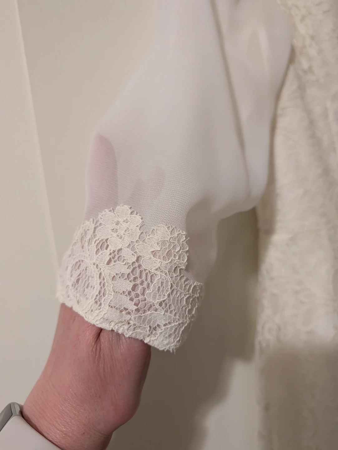 White Lace Dress with Sheer Sleeves - photo 3