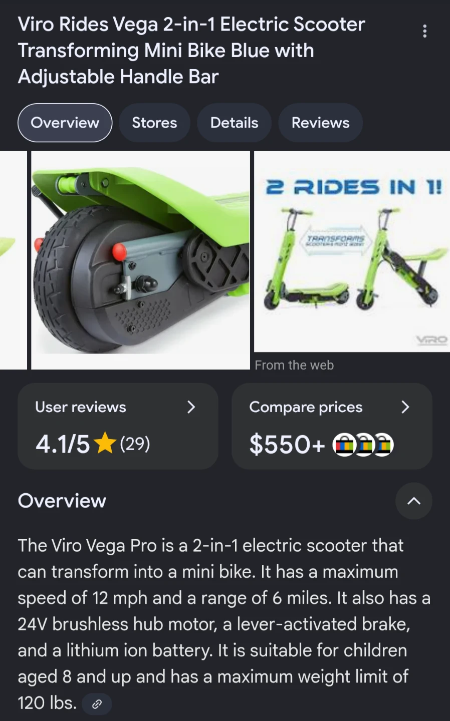 VIRO Rides Vega 2 in 1 Convertible Electric Mini Bike / Scooter - photo 2