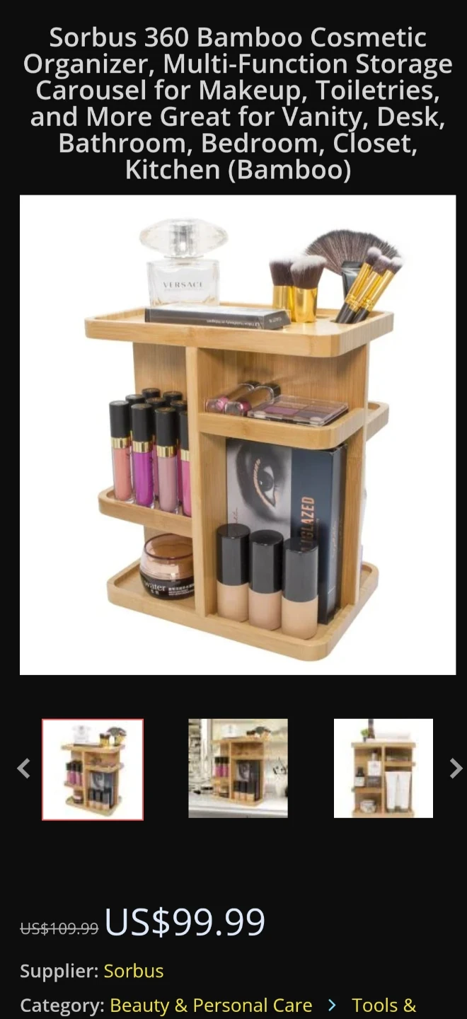 Sorbus 360° Rotating Bamboo Cosmetic Organizer