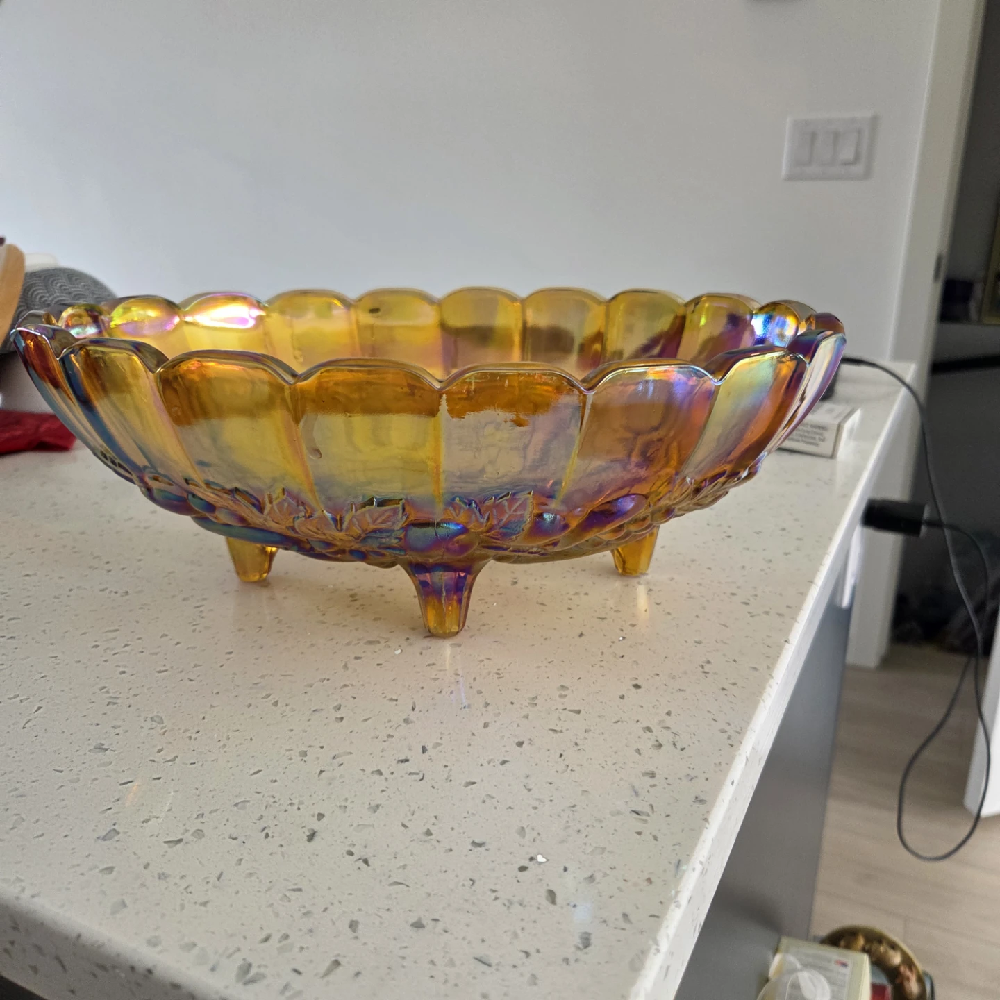 Iridescent Carnival Glass Fruit Bowl