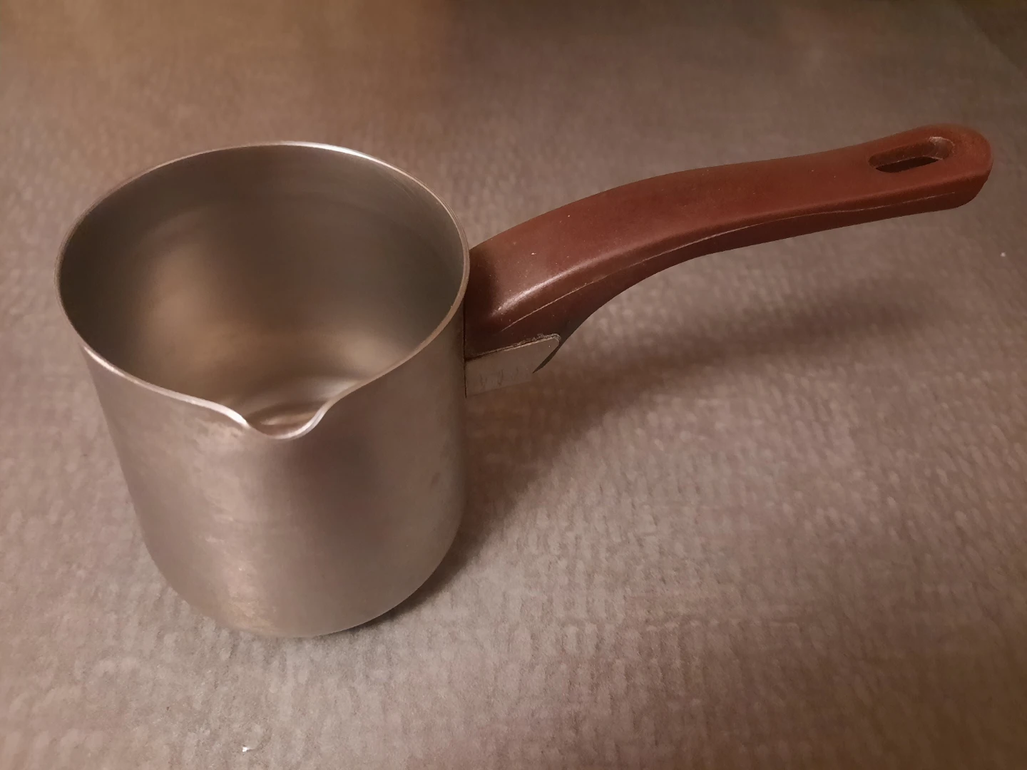Small Metal Saucepan with Brown Handle