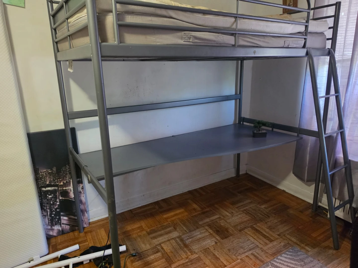 IKEA Grey Metal Loft Bed with Desk - photo 3