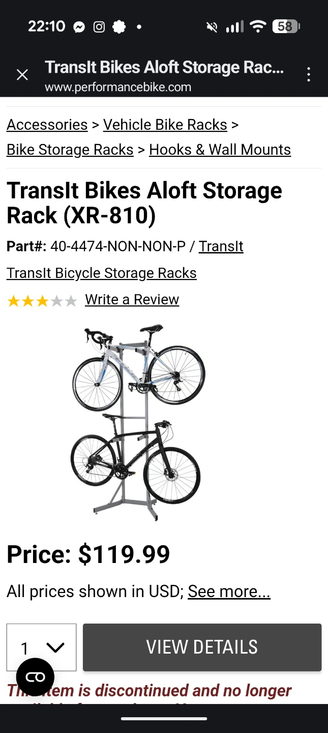 Transit Bikes Aloft 2 Bicycle Storage Rack