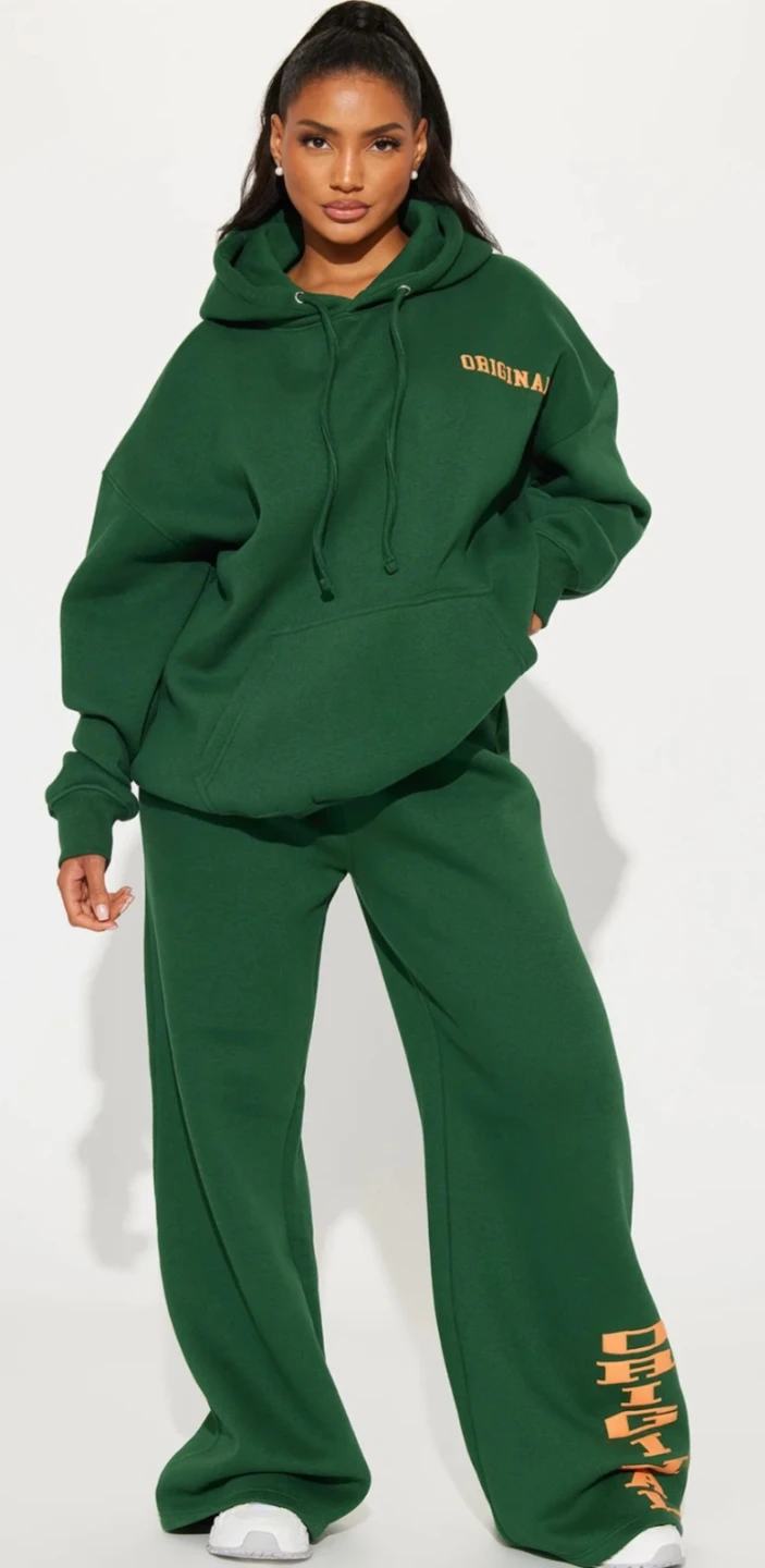 Fashion Nova Original Swag Fleece Pant Set - Hunter Green - photo 3