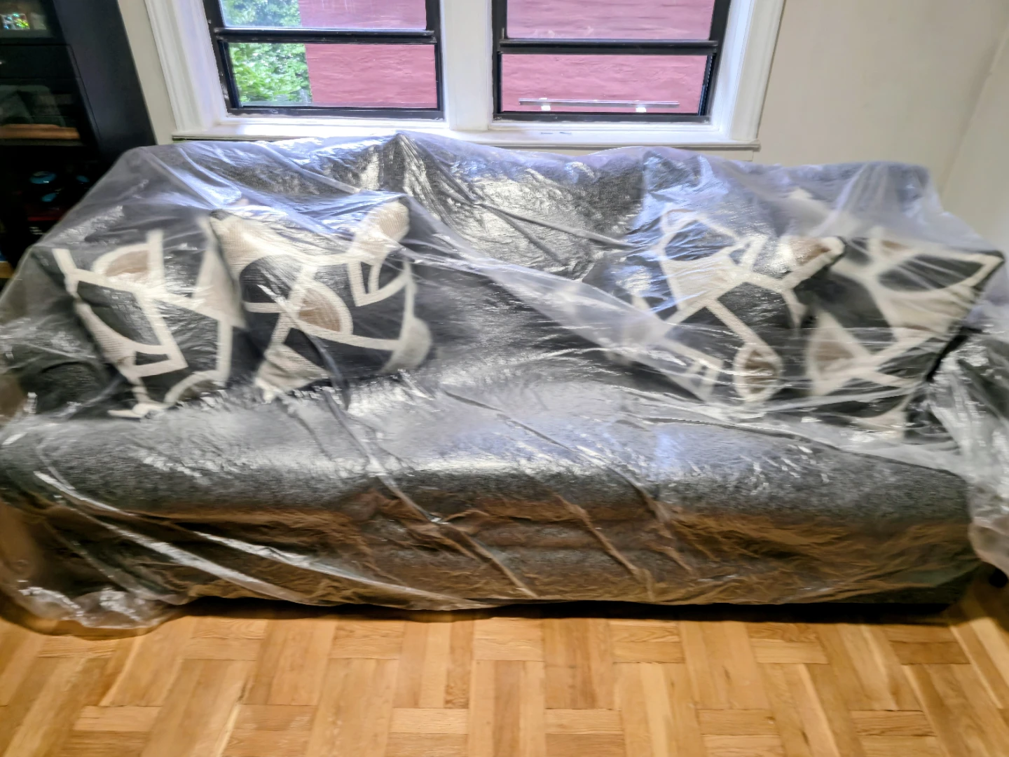 Gray Sofa with Geometric Pattern Throw Pillows - photo 5