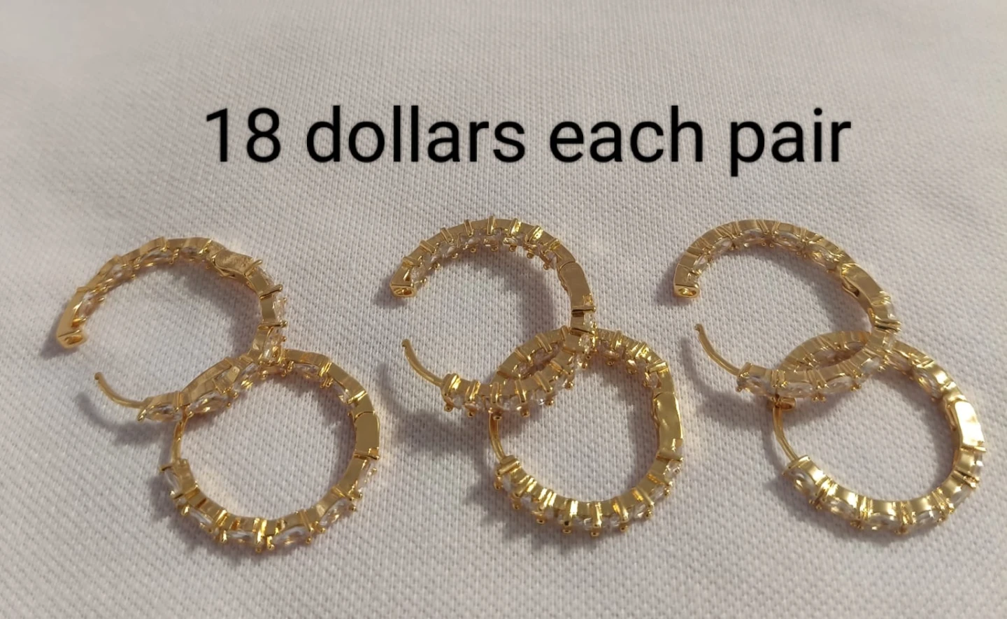 Golden Hoop Earrings with Clear Stones