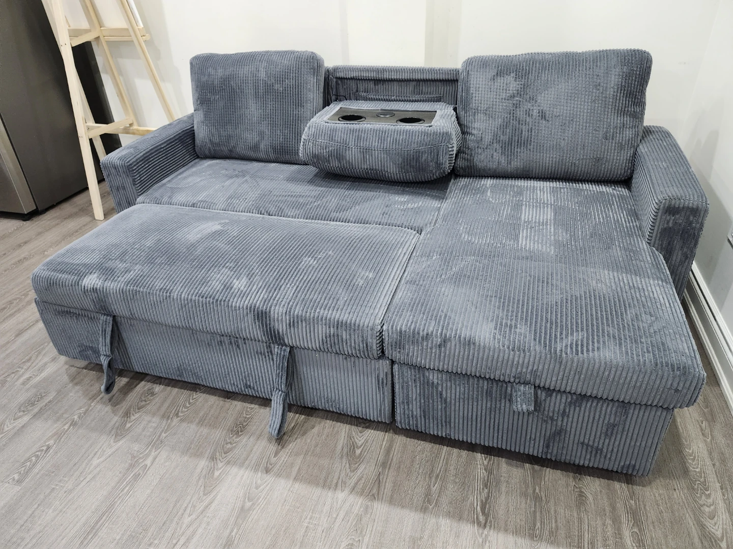 Grey Corduroy Sectional Sofa with Storage