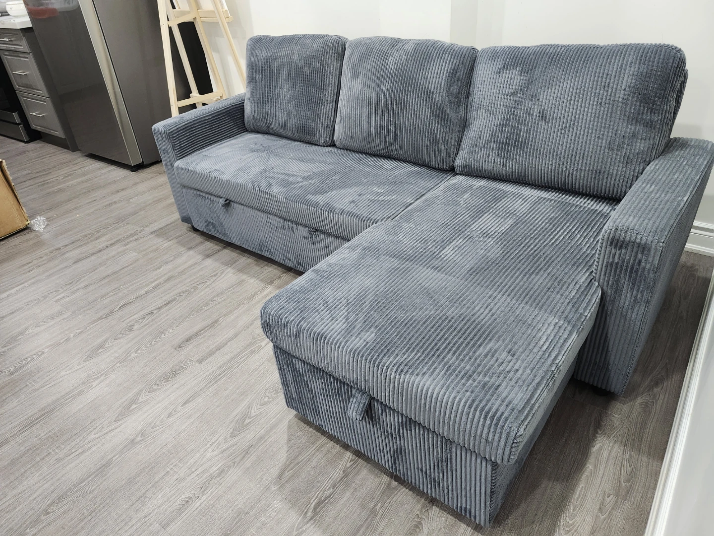 Grey Corduroy Sectional Sofa with Storage - photo 3