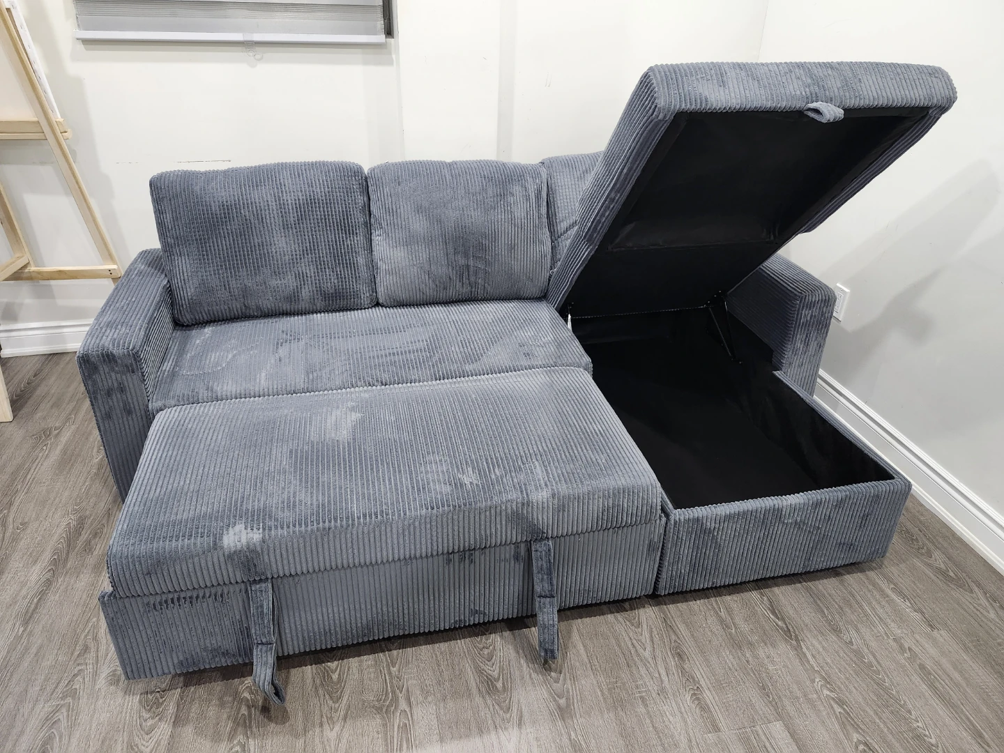 Grey Corduroy Sectional Sofa with Storage - photo 4