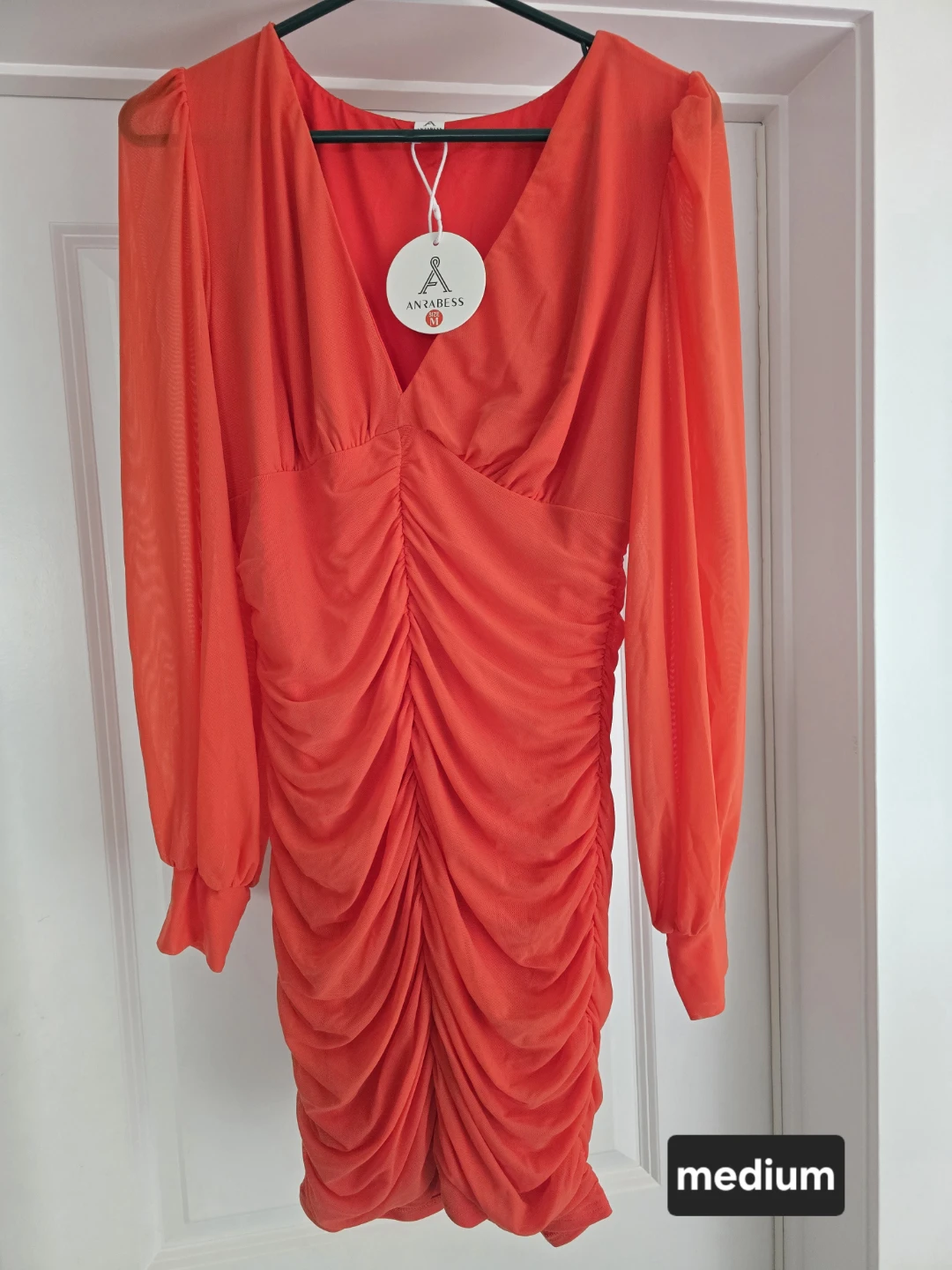 Anrabess orange ruched long sleeve mini dress