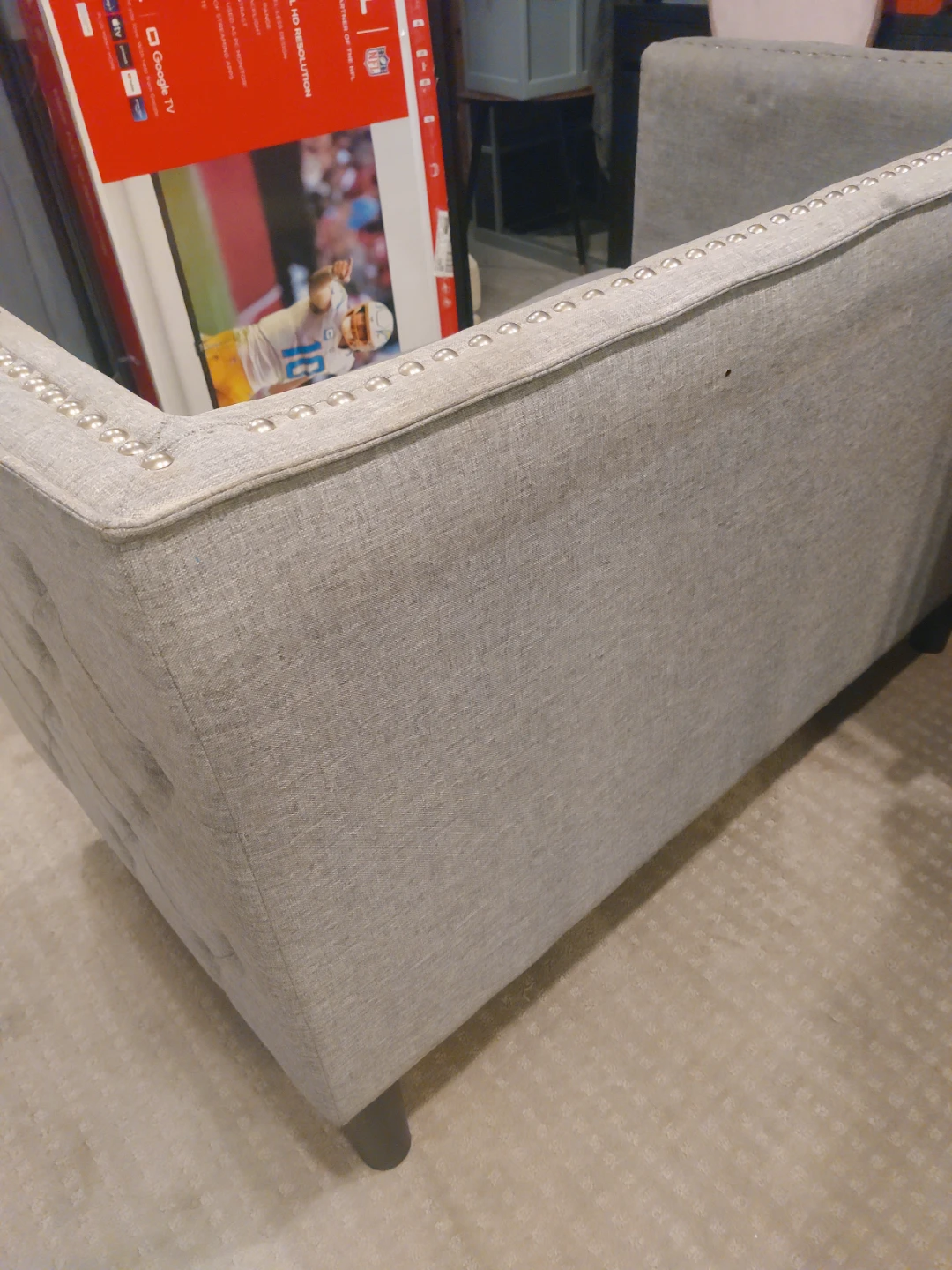 Grey Tufted Loveseat with Silver Studs - photo 5