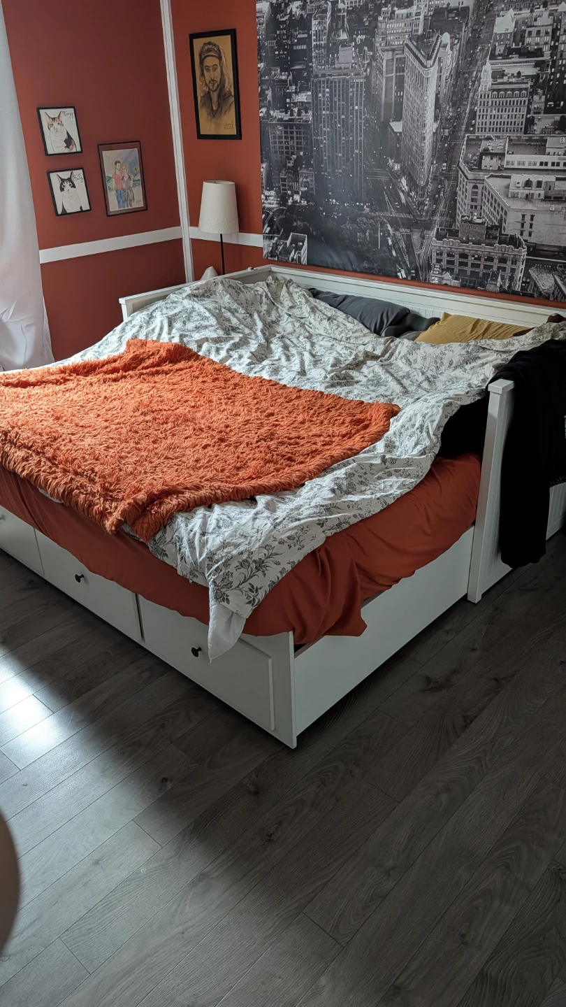 Ikea bed frame and 2 twin mattress